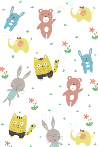卡通动物平铺,免抠元素