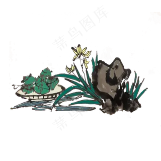 端午节水墨粽子水仙花