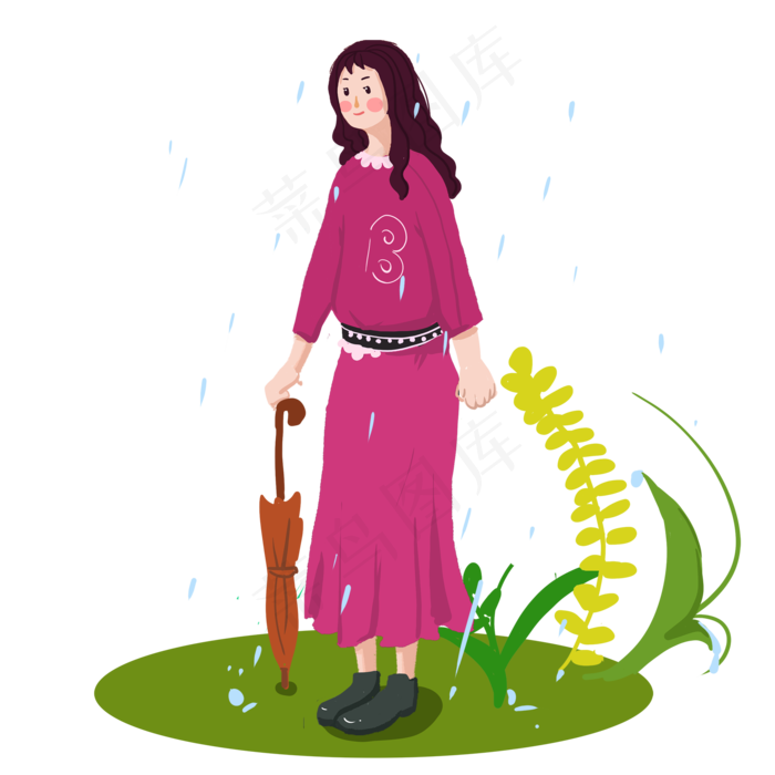 谷雨拿伞的小女孩