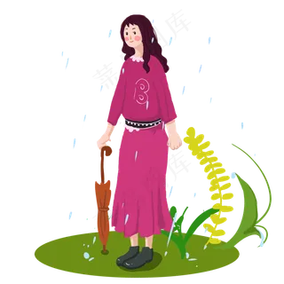 谷雨拿伞的小女孩