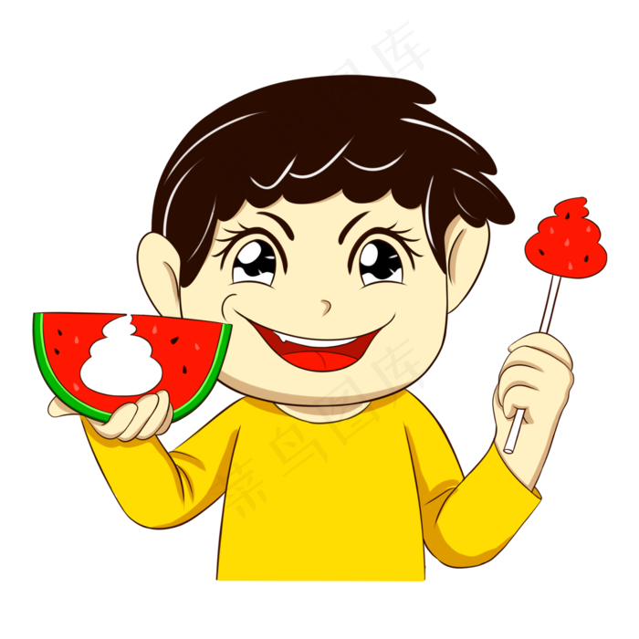 愚人节吃西瓜插画,免抠元素