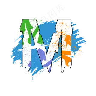 创意涂鸦白色psd字母M