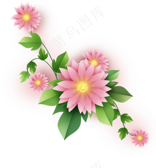 立体粉嫩非洲菊和叶子