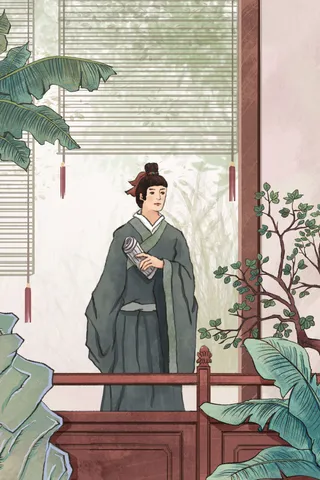 古风学习主题之书生在走廊背书