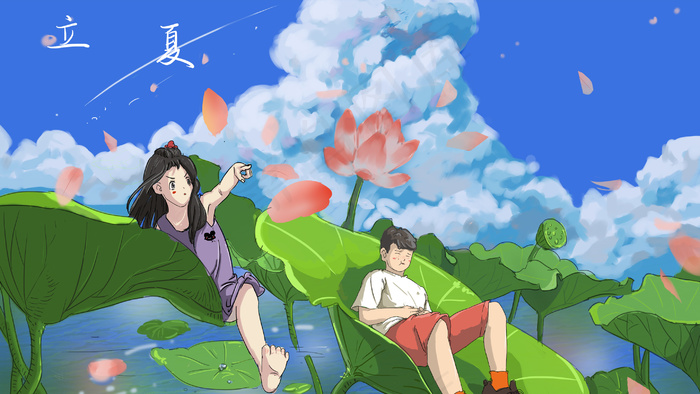 夏天 荷叶 花节 蓝天 白云(2880*1620px 300 dpi )psd模版下载