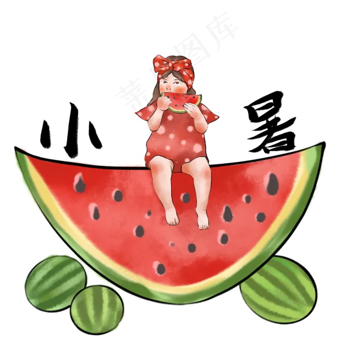 节气小暑女孩吃西瓜(2000X2000(DPI:300))psd模版下载
