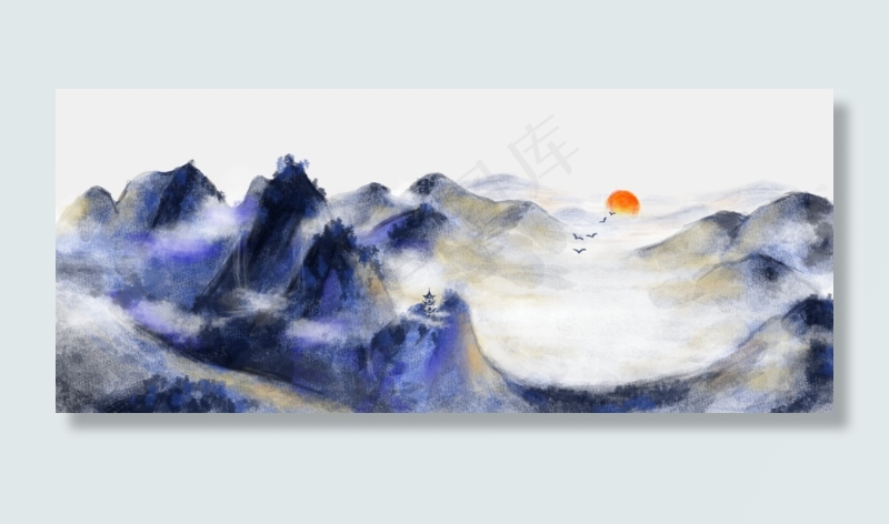 中国风水墨风格古风古典山水矢量(1920X800(DPI:300))psd模版下载