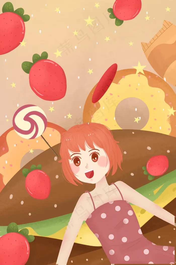 零食美食生活少女(3545*5315px 300 dpi )psd模版下载