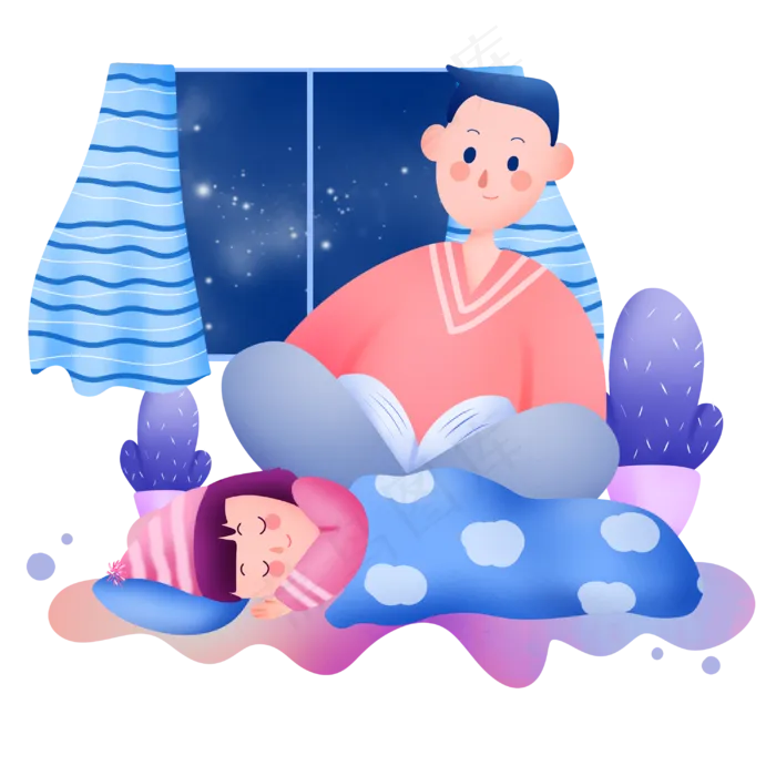 父亲看着女儿睡觉(3000X3000(DPI:300))psd模版下载
