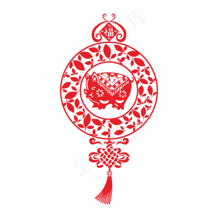 2019猪年动物猪形象窗花挂件矢量,免抠元素(1024*1369px)ai矢量模版下载