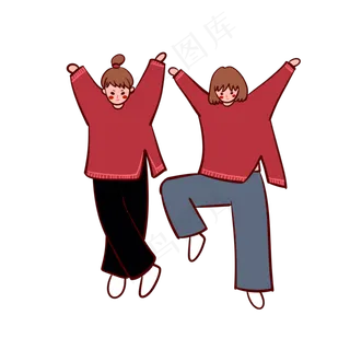 手绘卡通矢量简约3.8女生节穿红色,免抠元素
