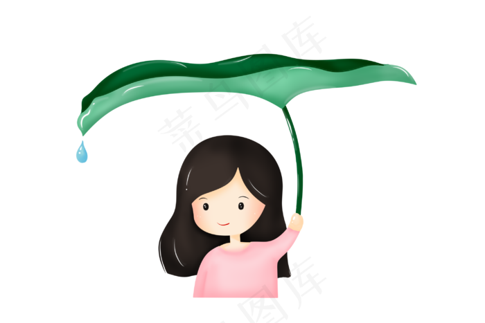 绿色叶子雨伞插图(3000X2000(DPI:350))psd模版下载
