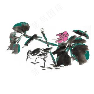 中国风水墨花鸟图手绘,免抠元素