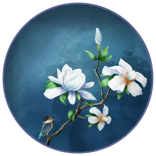 栀子花鸟复古装饰壁画古风写实花,免抠元素 栀子花鸟复古装饰壁画古风写实花,免抠元素