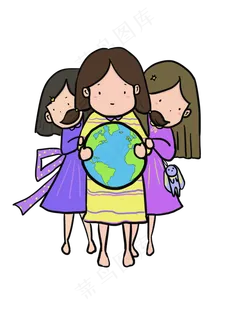 怀抱地球的三个小女孩