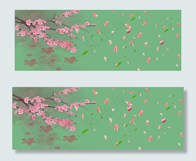 桃花节质感纹理云朵绿banner(1920*700px 	       )psd模版下载