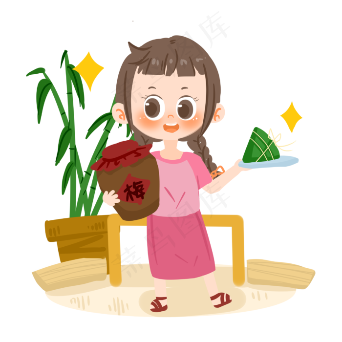 端午节卡通女孩捧粽子PNG素材(3000X3000(DPI:300))psd模版下载