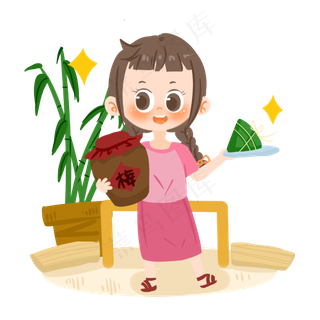 端午节卡通女孩捧粽子PNG素材