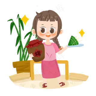 端午节卡通女孩捧粽子PNG素材