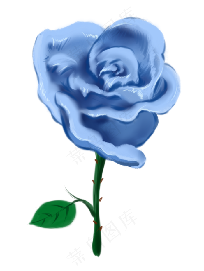 蓝色牡丹花手绘插画
