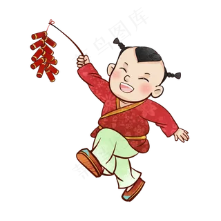 放鞭炮古风放炮男孩