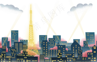 东京塔城市地标,免抠元素