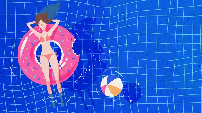 夏日女孩在游泳池(2880X1620(DPI:300))psd模版下载