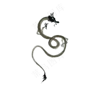 龙神兽蟒剪影图腾纹饰PNG墨,免抠元素