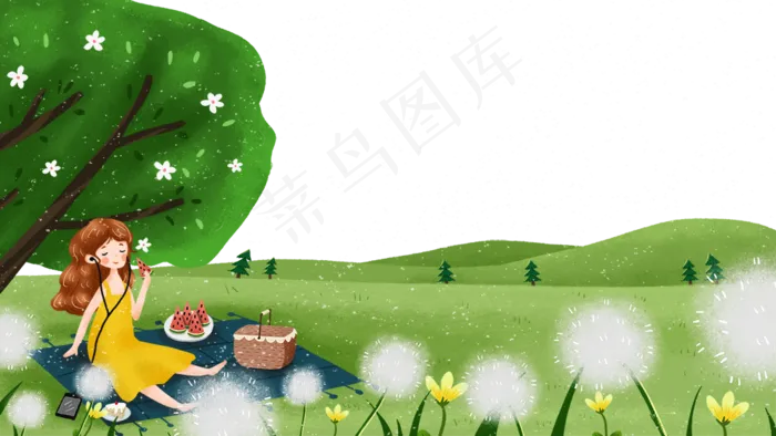 小暑吃西瓜看风景的女孩(1000X563(DPI:300))psd模版下载