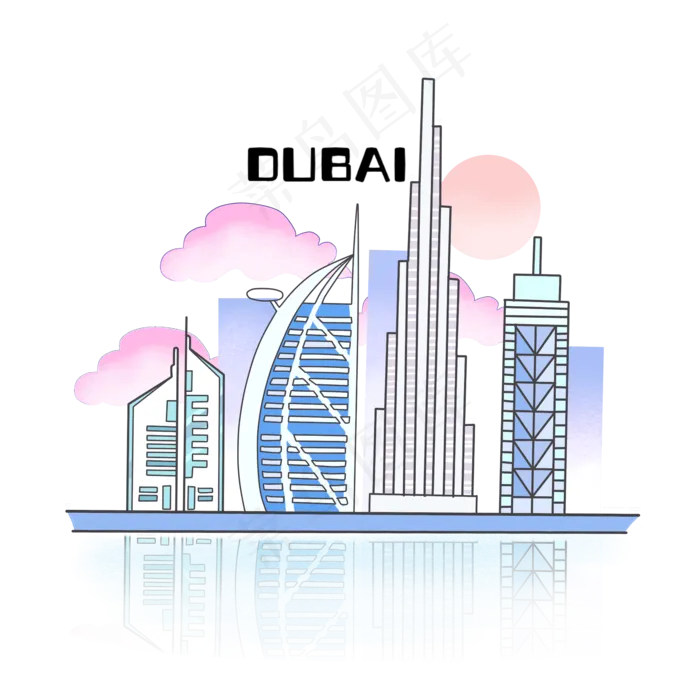 城市地标迪拜建筑七星级酒店PNG,免抠元素(2000*2000px 300 dpi )psd模版下载