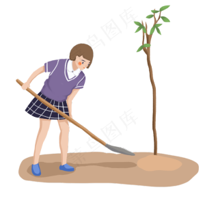手绘植树节人物png素材
