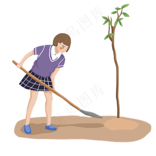 手绘植树节人物png素材