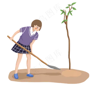 手绘植树节人物png素材