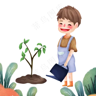手绘种树小孩png图,免抠元素
