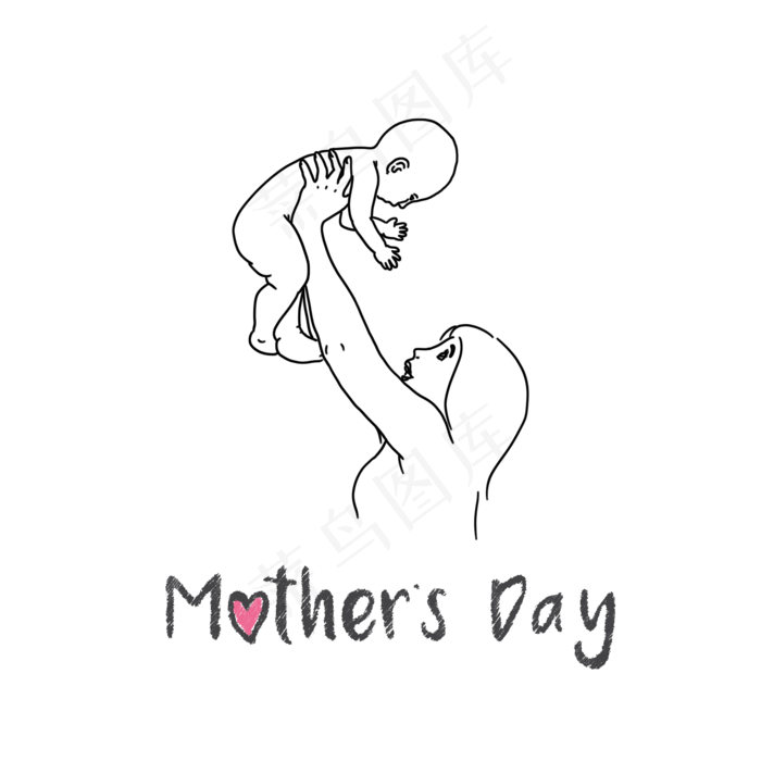 手绘母亲节母亲托举婴儿线稿