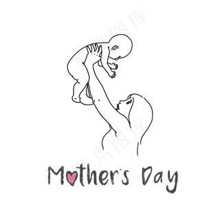 手绘母亲节母亲托举婴儿线稿