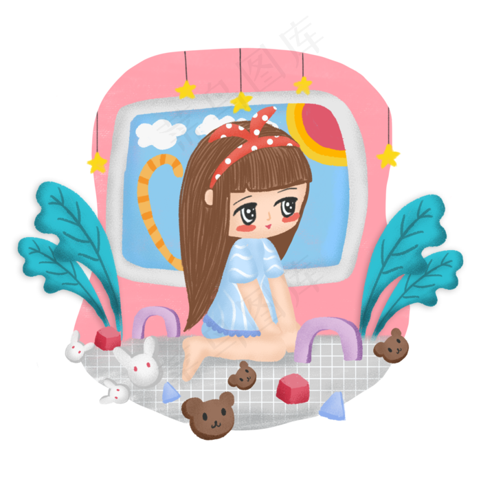 可爱玩耍儿童小女孩人物素材元素