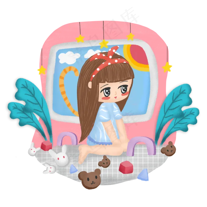 可爱玩耍儿童小女孩人物素材元素(2000X2000(DPI:300))psd模版下载