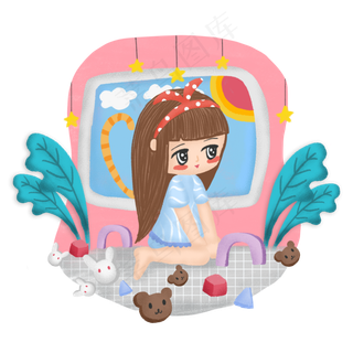 可爱玩耍儿童小女孩人物素材元素