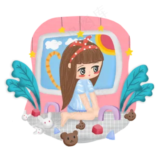 可爱玩耍儿童小女孩人物素材元素