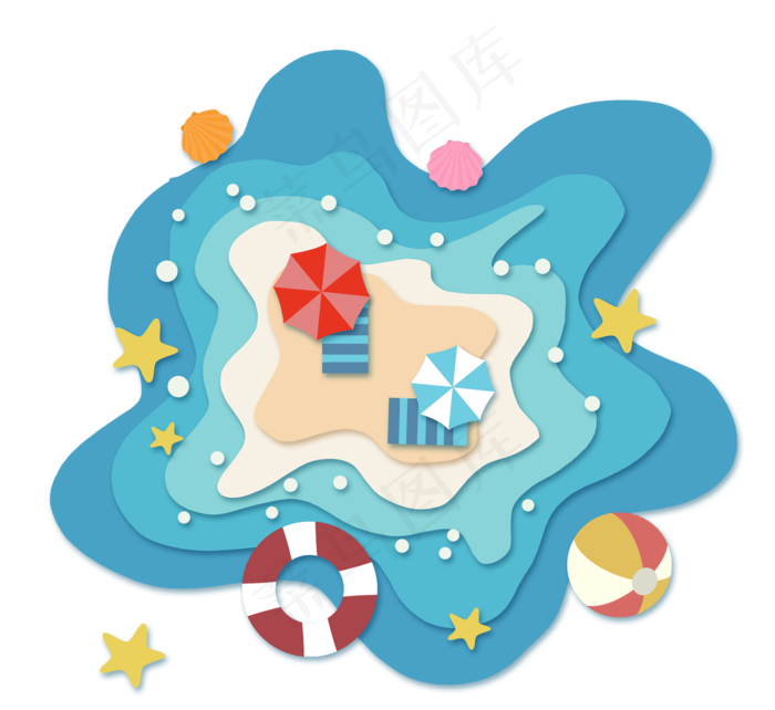 手绘暑假插画装饰剪纸