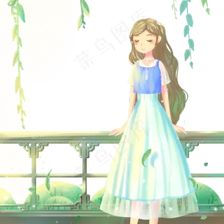 卡通蓝色裙子的女孩