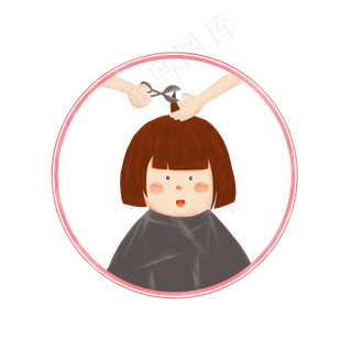 龙抬头女孩理发手绘,免抠元素