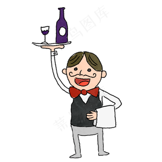卡通手绘服务员矢量素材