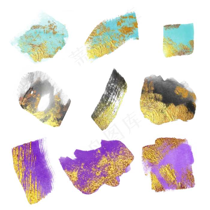 免扣小清新金箔水彩,免抠元素(2048X2048(DPI:132))psd模版下载
