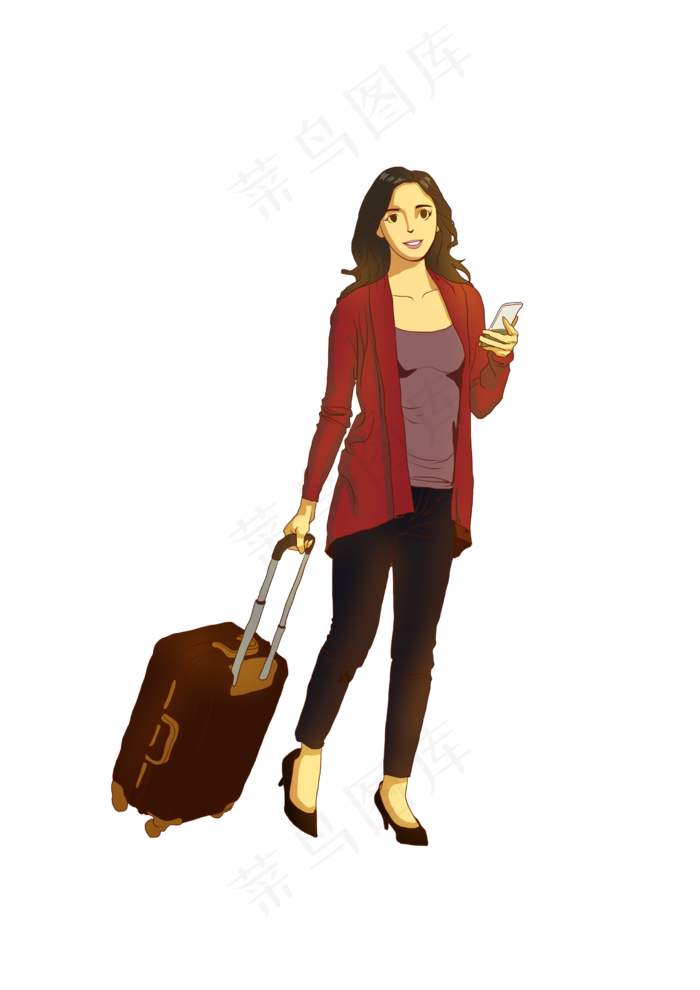 春分提行李箱的女人免扣元素,免抠元素