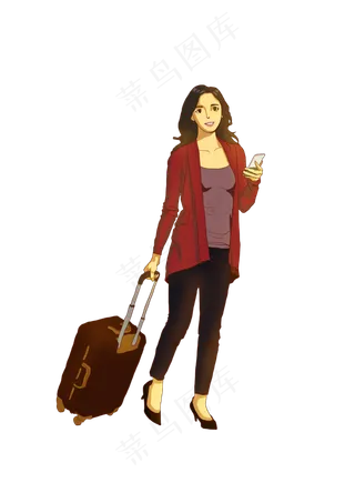 春分提行李箱的女人免扣元素,免抠元素