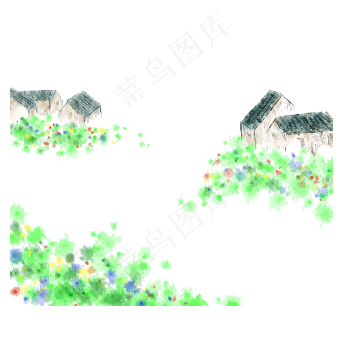 国画水墨村山水绿