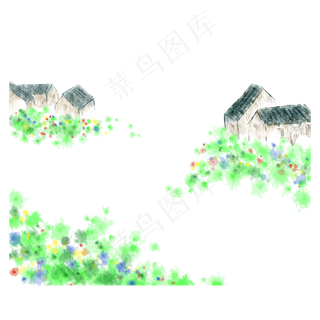 国画水墨村山水绿