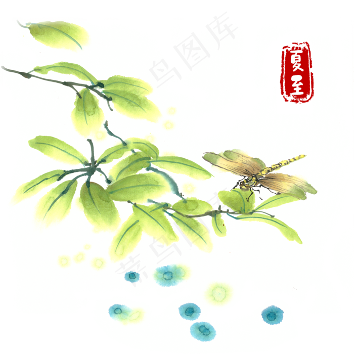 夏至绿叶蜻蜓水墨画(4724X4724(DPI:300))psd模版下载